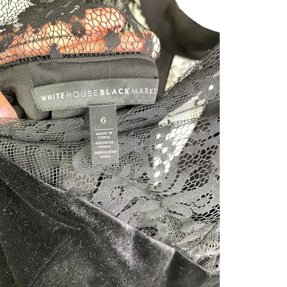 White House Black Market Women's Dress Veridian Sexy Black Lace Veiling Velvet 6 - Picture 9 of 11